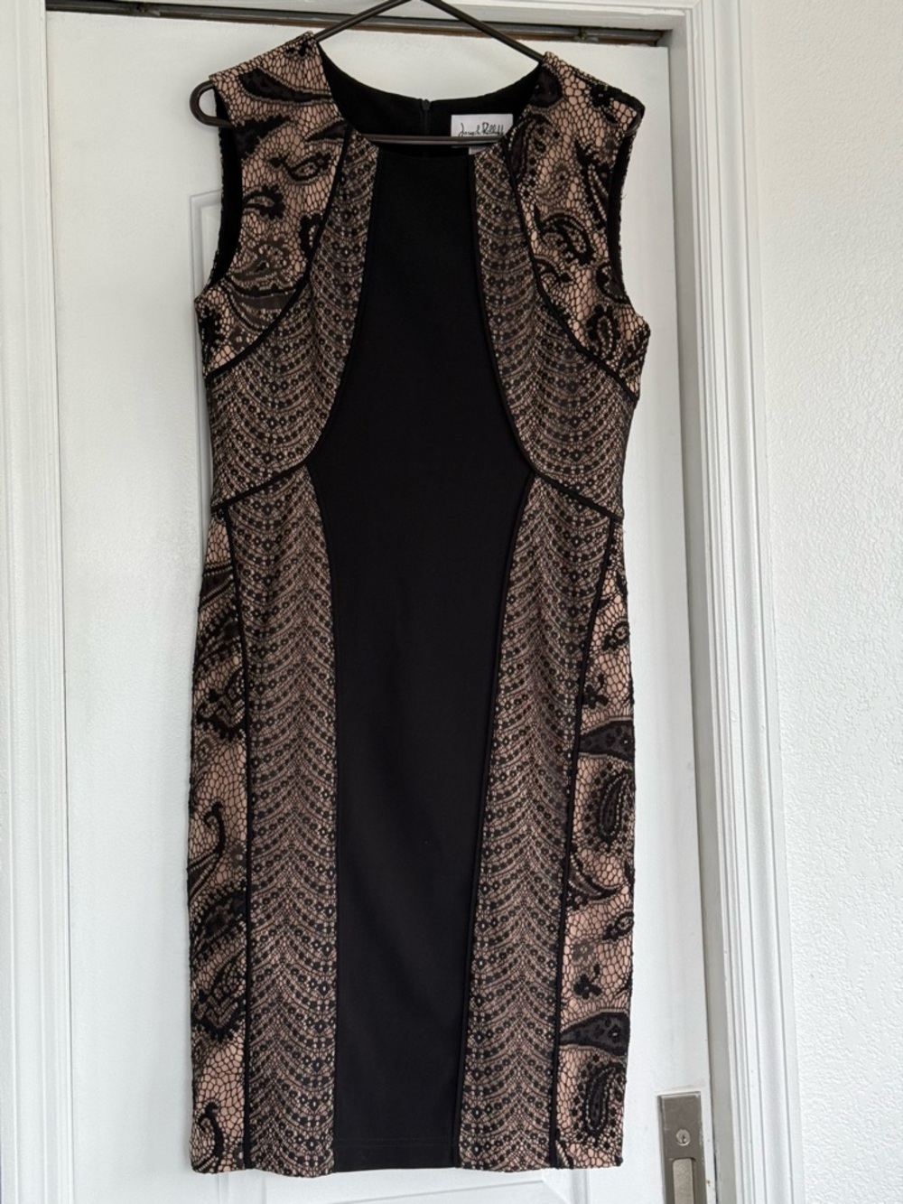 Joseph Ribkoff Black and Blush Lace-Panel Midi Dress